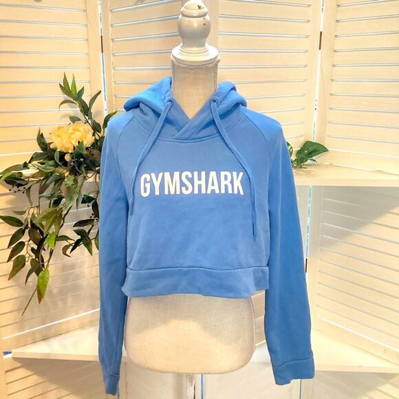 GYMSHARK BLUE CROPPED HOODIE SIZE MED 1223 - Picture 2 of 6